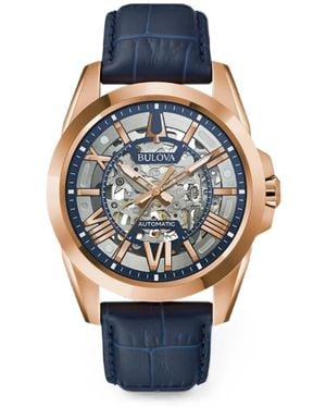 Bulova Sutton Skeleton-Dial 42Mm Watch - Blue