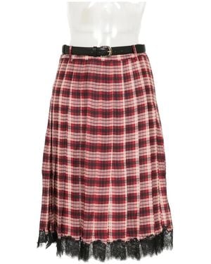 Self-Portrait Pleated Lace-Trim Skirt - Red
