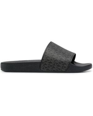 Michael Kors Jake Monogram Logo-Print Slides - Black