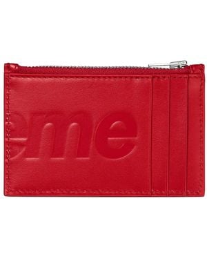 Supreme Embossed-Logo Leather Card Holder - Red