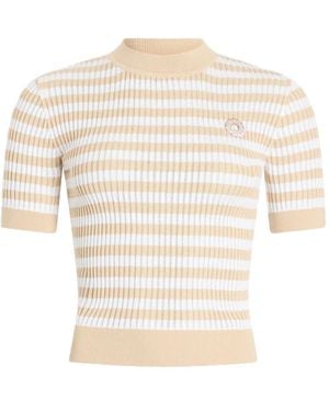 Patou Striped-Pattern Ribbed Top - White