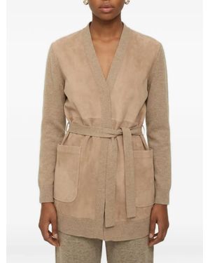 Max Mara Oliveto Suede-Panelled Cardigan - Natural