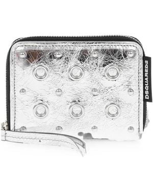 DSquared² Craquelé-Effect Eyelet-Embellished Wallet - Grey