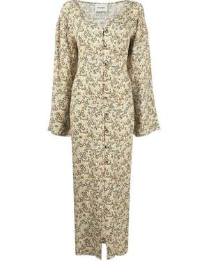 Nanushka Floral-Print Button-Down Maxi Dress - Natural