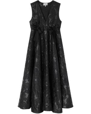 Ganni Satin Cloque Long Dress - Black
