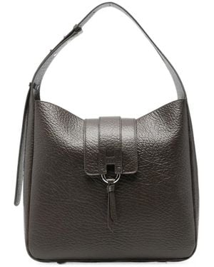 Hogan Grained-Leather Buckle-Detail Tote Bag - Brown