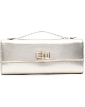 Furla Clara Metallic Leather Twist-Lock Tote Bag - White