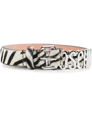 Moschino Logo-Lettering Zebra-Print Belt - White