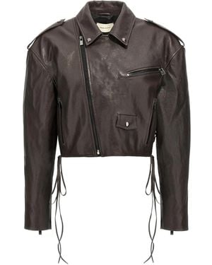 Magda Butrym Cropped Sheepskin Biker Jacket - Black