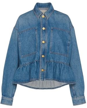 Ulla Johnson Arquette Patch-Pocket Peplum Denim Jacket - Blue