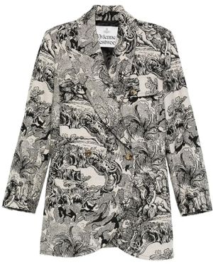 Vivienne Westwood Doppelreihiger Mantel mit Print - Grau