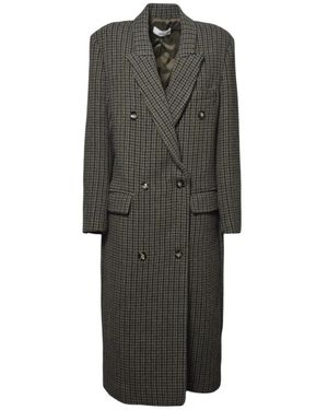 SOLOTRE Check Double-Breasted Coat - Grey