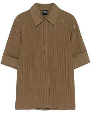 BOSS Ribbed Polo Top - Brown