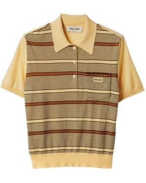 Miu Miu Polo a rayas con logo en intarsia - Neutro