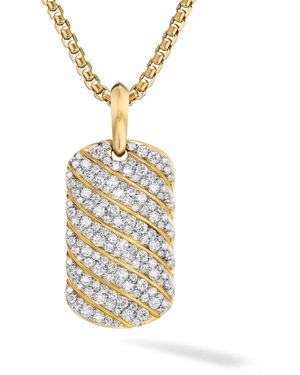 David Yurman 18Kt Sculpted Cable Tag Diamond Necklace Charm - Metallic