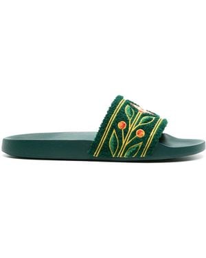 CASABLANCA Embroidered Terry-Cloth Slides - Green