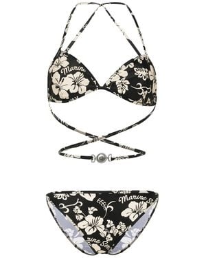Marine Serre Floral-Print Bikini - White