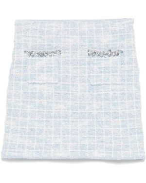 Self-Portrait Checked Knit Mini Skirt - White
