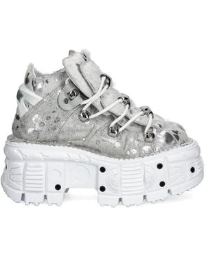 New Rock Pelo Calvas Blanco Plata, Tank Blanco Torn Dotted Platform Trainers - White