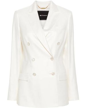 Kiton Double-Breasted Canvas Blazer - White