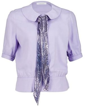 Rabanne Mesh-Tie Buttoned Blouse - Purple