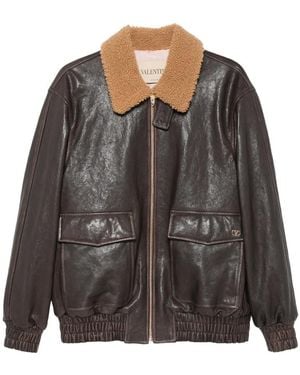 Valentino Garavani Aged-Effect Leather Caban - Black