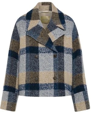 Momoní Double-Breasted Check Coat - Blue