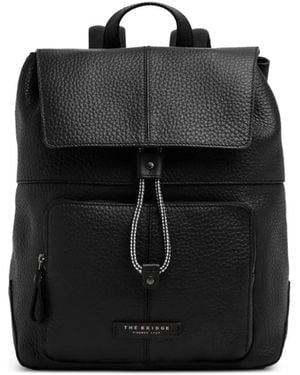 The Bridge Pebbled Leather Flap Backpack - Black