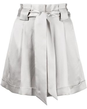 Michelle Mason Pleated-Detail Belted Shorts - Gray