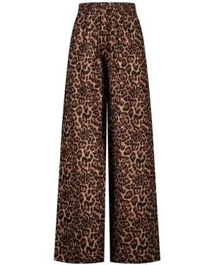 Paramidonna Leopard Print Linen Pants - Brown