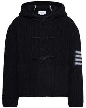 Thom Browne Intarsia 4-Bar Boiled Merino Wool Duffle Coat - Black