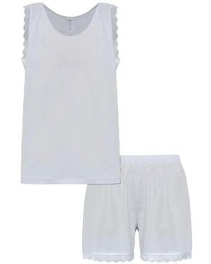 Hanro Inaya Scalloped-Trim Pajamas Set - White