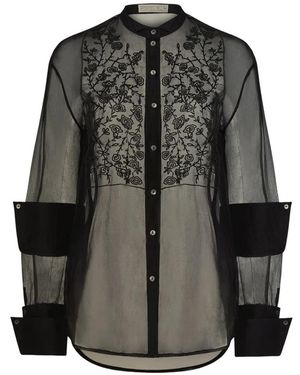 Contessa Mills Winifred Bead-Embroidered Silk-Organza Shirt - Gray