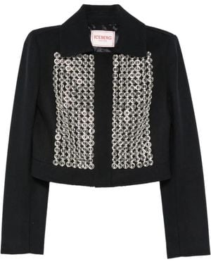 Iceberg Embellished Cropped Jacket - Black