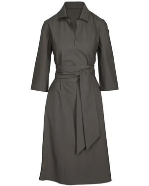 Peter Cohen Vestido Midi Con Cinturón De Manga Tres Cuartos - Gris