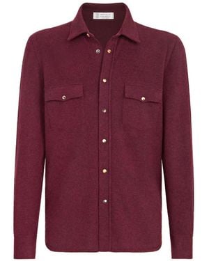 Brunello Cucinelli Virgin Wool, Cashmere And Silk Knit Shirt - Purple