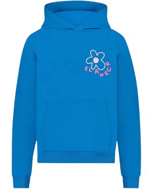 flâneur Flower-Print Cotton Hoodie - Blue