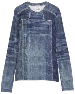 Liu Jo Denim-Print Long-Sleeve T-Shirt - Blue