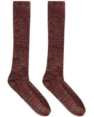 Red(V) Ribbed Socks - Brown