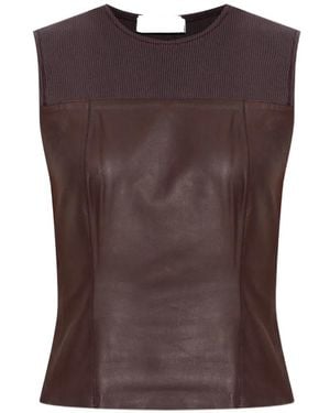 Samsøe & Samsøe Sapia Ribbed-Detail Lambskin Top - Brown