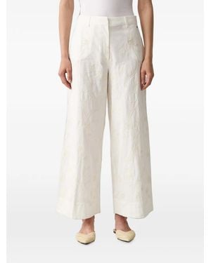 Pedro Del Hierro Madrid Floral-Embroidered Wide-Leg Trousers - Natural