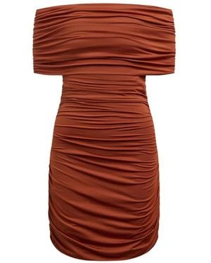 12 STOREEZ Off-The-Shoulder Ruched Mini Dress - Red