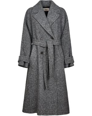 Weekend by Maxmara Chevron-Pattern Belted Coat - Grey