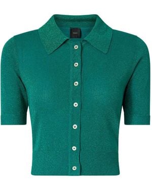 Pinko Cropped Short-Sleeved Cardigan With Collar - Green