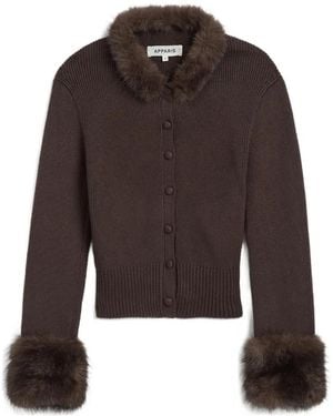 Apparis Rosa Faux-Fur Trim Ribbed Cardigan - Brown