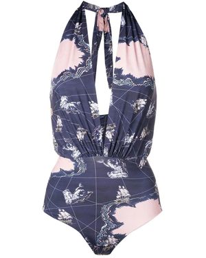 Clube Bossa Costume Intero Deneuve Con Stampa Grafica - Blu