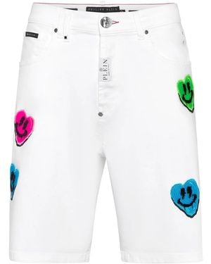 Philipp Plein Smile Graffiti-Print Straight-Leg Shorts - Blue