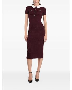 Self-Portrait Burgundy Textured Knit Midi Dress