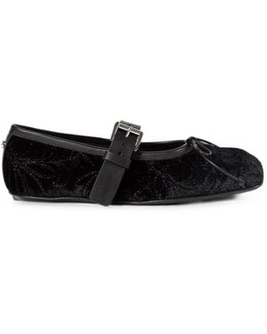 Ann Demeulemeester Paisley-Embroidered Velvet Ballet Flats - Black