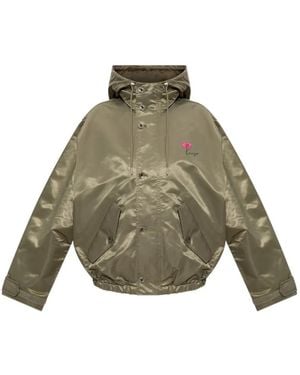 KENZO Floral-Print Hooded Jacket - Green